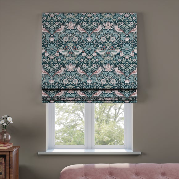 William Morris at Home Strawberry Thief Velvet Made to Measure Roman Blind Strawberry Thief Teal
