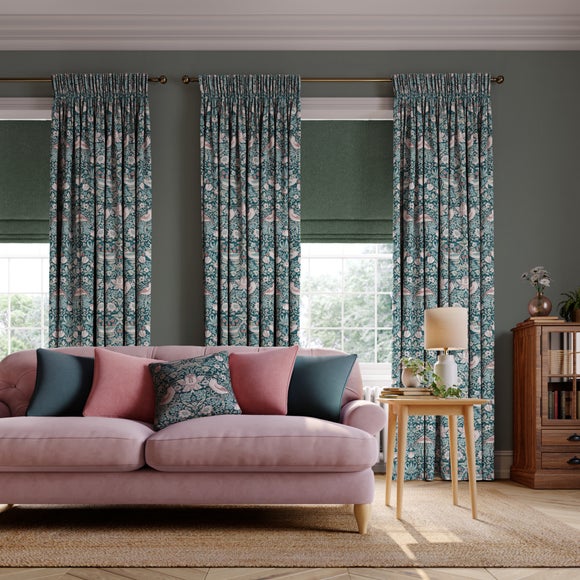 William Morris at Home Strawberry Thief Velvet Made to Measure Curtains Strawberry Thief Teal