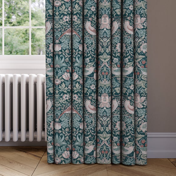 William Morris at Home Strawberry Thief Velvet Made to Measure Curtains Strawberry Thief Teal