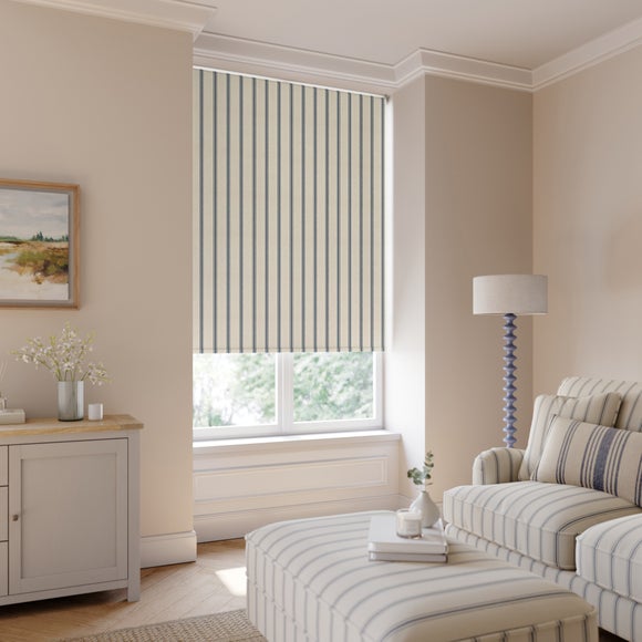Folkstone Stripe Fire Retardant Blackout Made to Measure Roller Blind Folkstone Stripe Blue