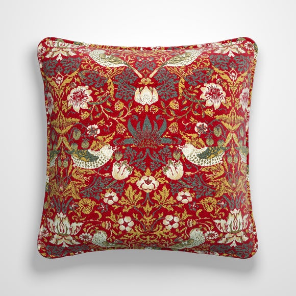 William Morris At Home Strawberry Thief Chenille Made to Order Cushion Cover Strawberry Thief Garnet