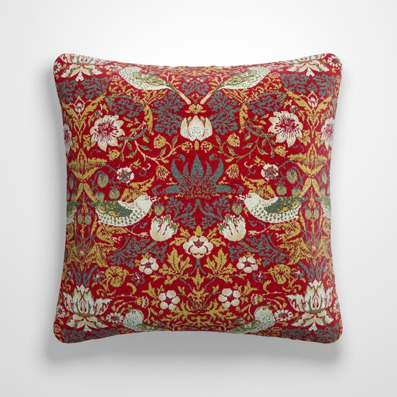 William Morris At Home Strawberry Thief Chenille Made to Order Cushion Cover Strawberry Thief Garnet