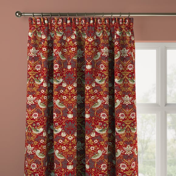 William Morris At Home Strawberry Thief Chenille Made to Measure Curtains Strawberry Thief Garnet
