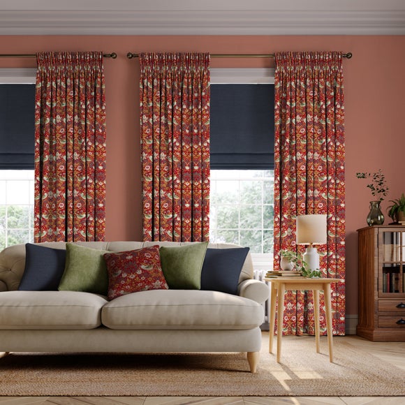 William Morris At Home Strawberry Thief Chenille Made to Measure Curtains Strawberry Thief Garnet