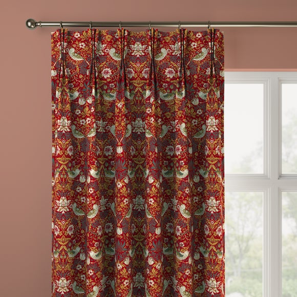 William Morris At Home Strawberry Thief Chenille Made to Measure Curtains Strawberry Thief Garnet