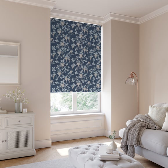 Wisteria Floral Blackout Made to Measure Roller Blind Wisteria Floral Navy