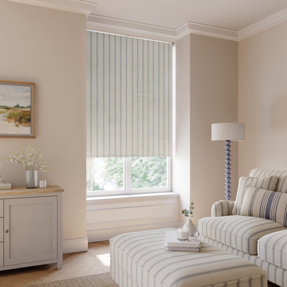 Folkstone Stripe Sheer Fire Retardant Made to Measure Roller Blind Folkstone Stripe Blue
