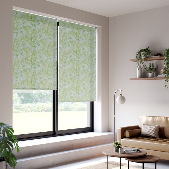 Tropical Maui Sheer Fire Retardant Made to Measure Roller Blind Green