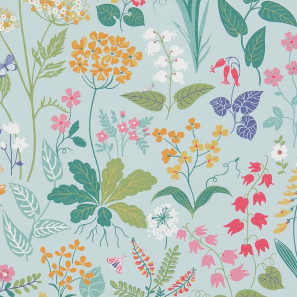 Plantopia Fire Retardant Blackout Made to Measure Roller Blind Blue