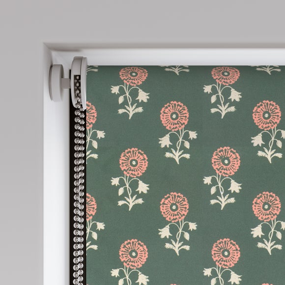 Lizzy Tile Fire Retardant Blackout Made to Measure Roller Blind Coral Green