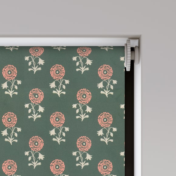 Lizzy Tile Fire Retardant Blackout Made to Measure Roller Blind Coral Green