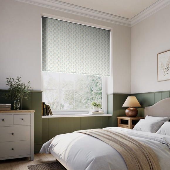 Lizzy Tile Fire Retardant Blackout Made to Measure Roller Blind Blue Natural