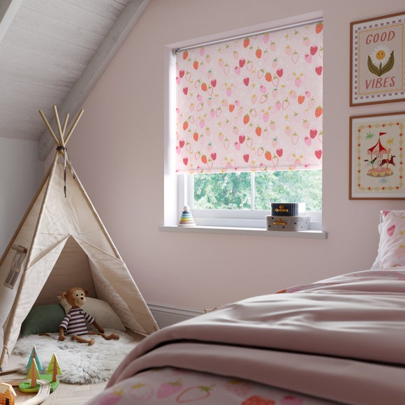 Strawberries Blackout Made to Measure Roller Blind Pink