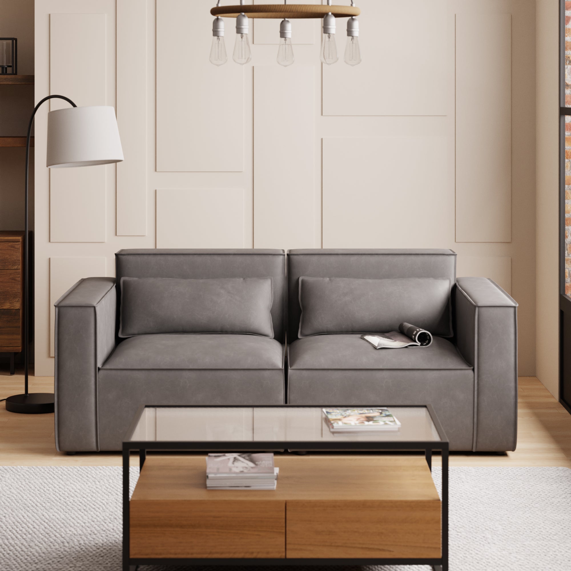 Modular Arne Grey Faux Leather 2 Seater Sofa | Dunelm