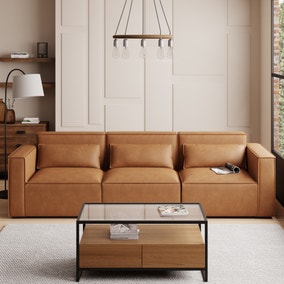 Modular Arne Tan Faux Leather 3 Seater Sofa