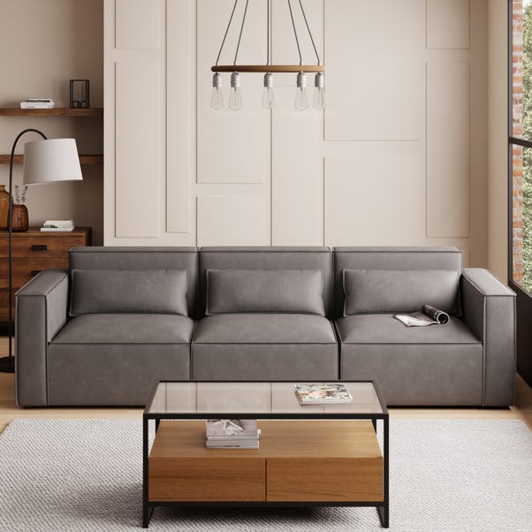 Modular Arne Grey Faux Leather 3 Seater Sofa image 1 of 4