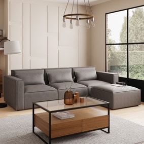 Modular Arne Grey Faux Leather Chaise Sofa
