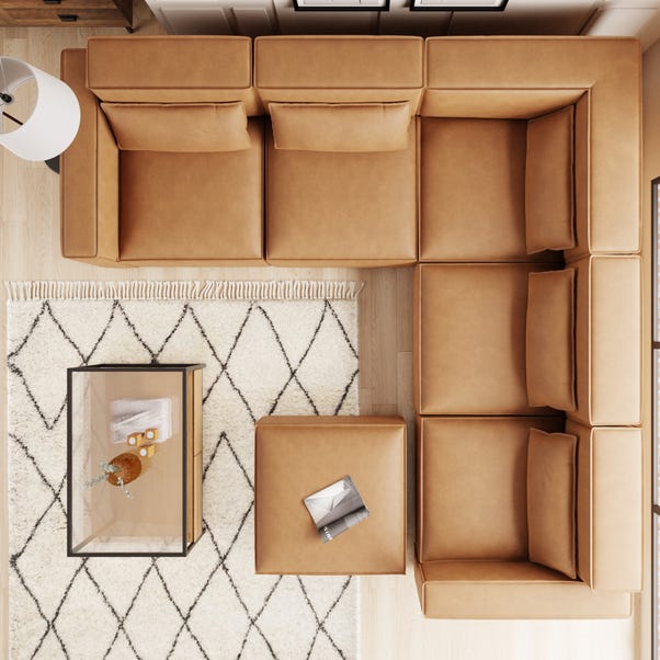 Modular Arne Tan Faux Leather Corner Sofa with Footstool image 1 of 6