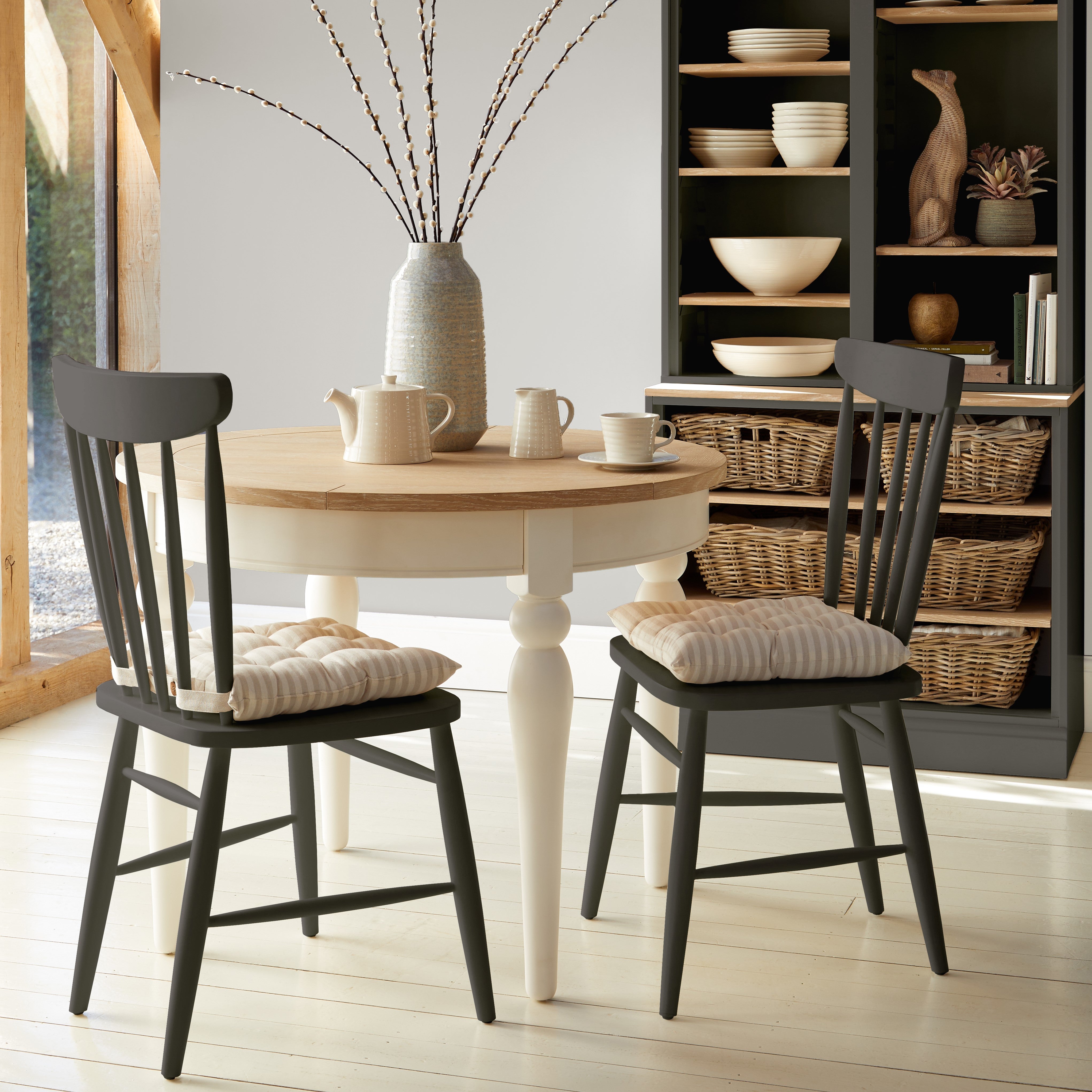 Image of Churchgate 1 Round Table & 2 Graphite Chairs Brown/White