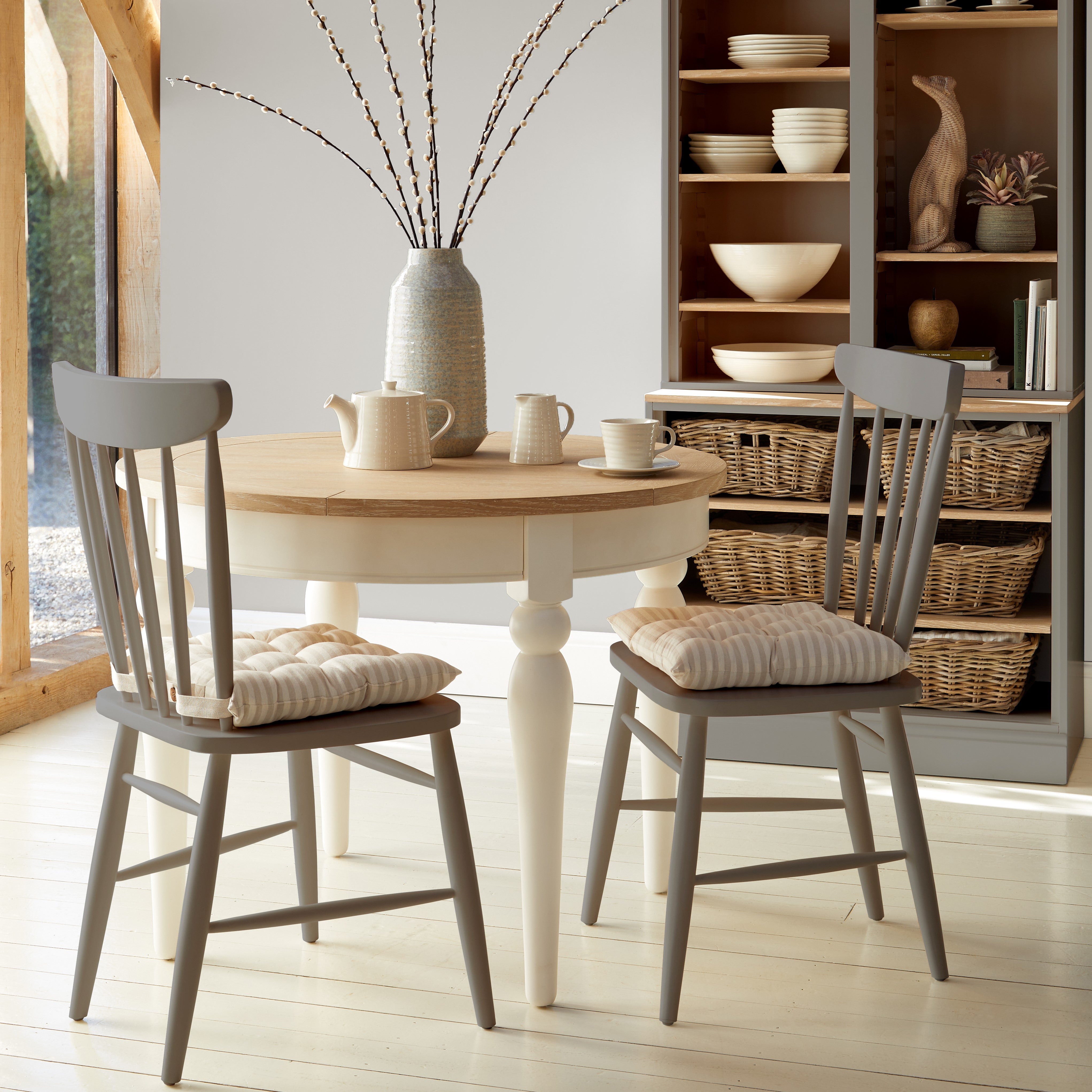 Image of Churchgate 1 Round Table & 2 Grey Chairs Brown/White