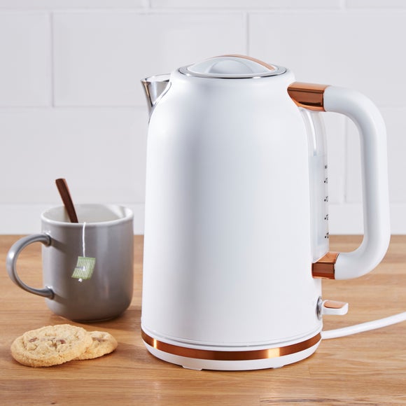 grey and gold kettle and toaster set