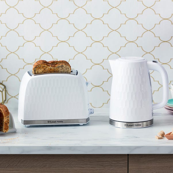Russell Hobbs White Honeycomb Kettle and Toaster Set White