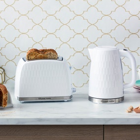 Russell Hobbs White Honeycomb Kettle and Toaster Set