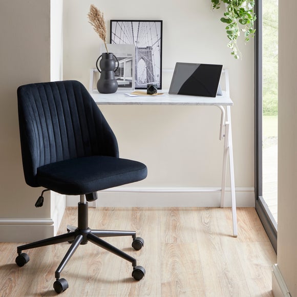 Evelyn Marble Folding Desk and Myla Black Velvet Chair Bundle Dunelm