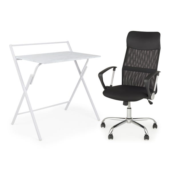 Evelyn Marble Folding Desk and Maxwell Ergonomic Chair Bundle Black