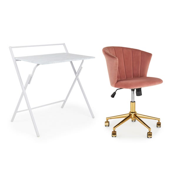 Evelyn Marble Folding Desk and Rose Kendall Chair Starter Pack image 1 of 7
