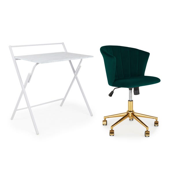 Evelyn Marble Folding Desk and Green Kendall Chair Starter Pack image 1 of 7