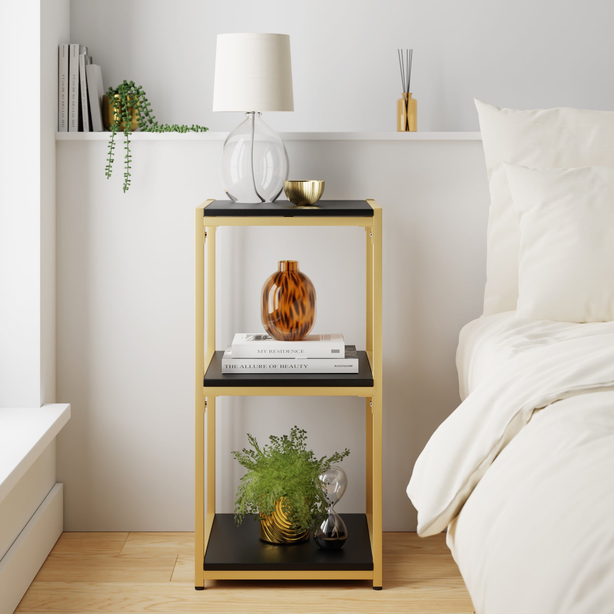 Modular Gold Black 3 Shelf Small Shelving Unit Multicoloured