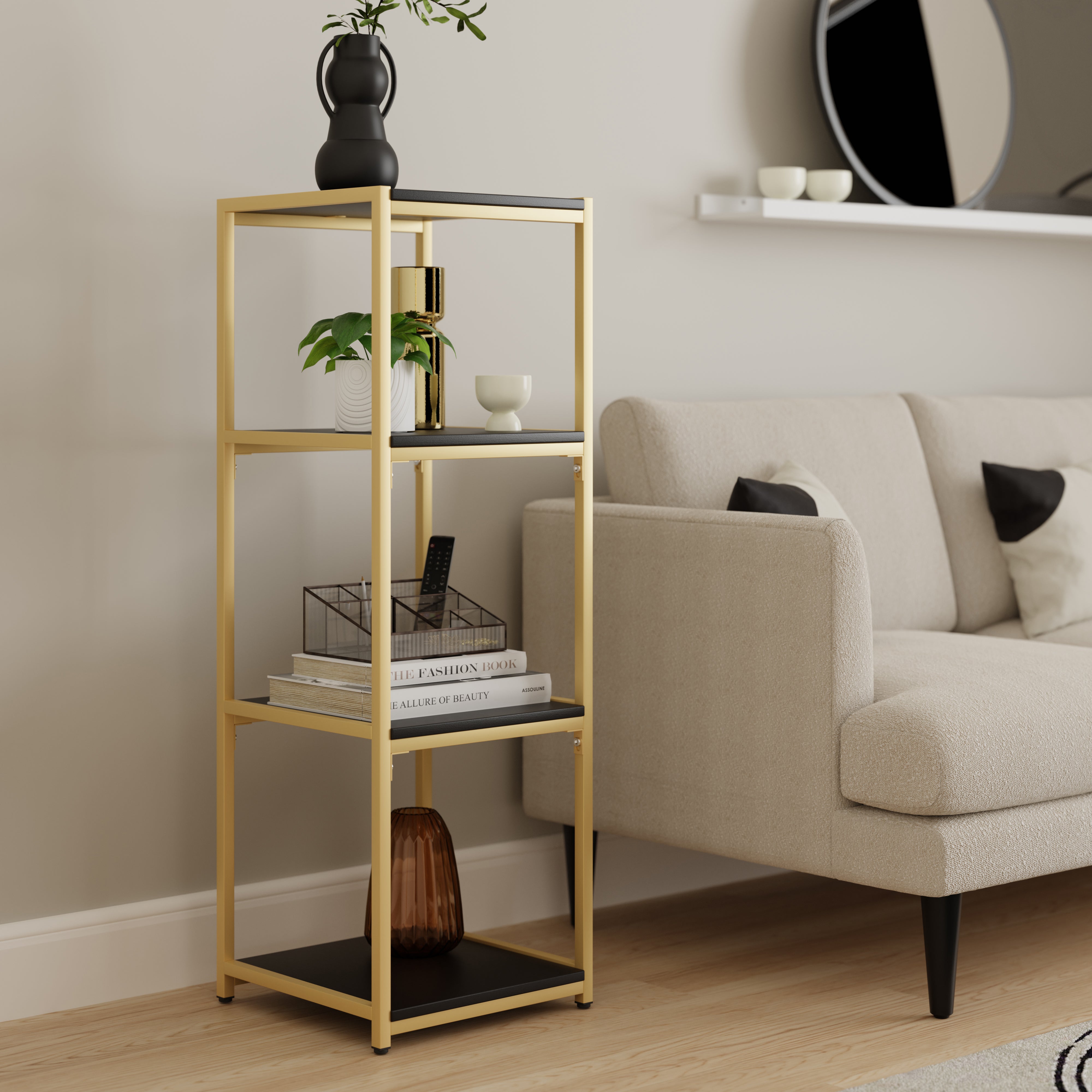 Modular Gold Black 4 Shelf Shelving Unit Multicoloured