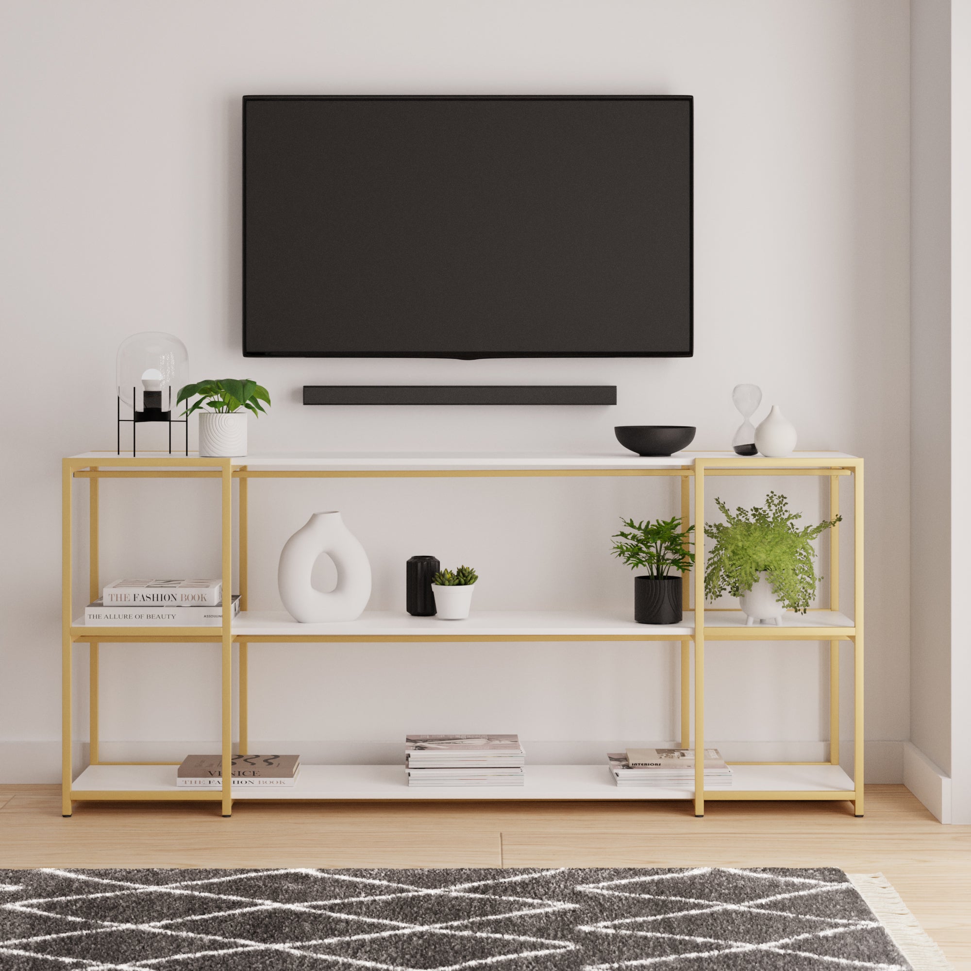 Modular Gold White 3 Shelf Wide Shelving Unit Multicoloured