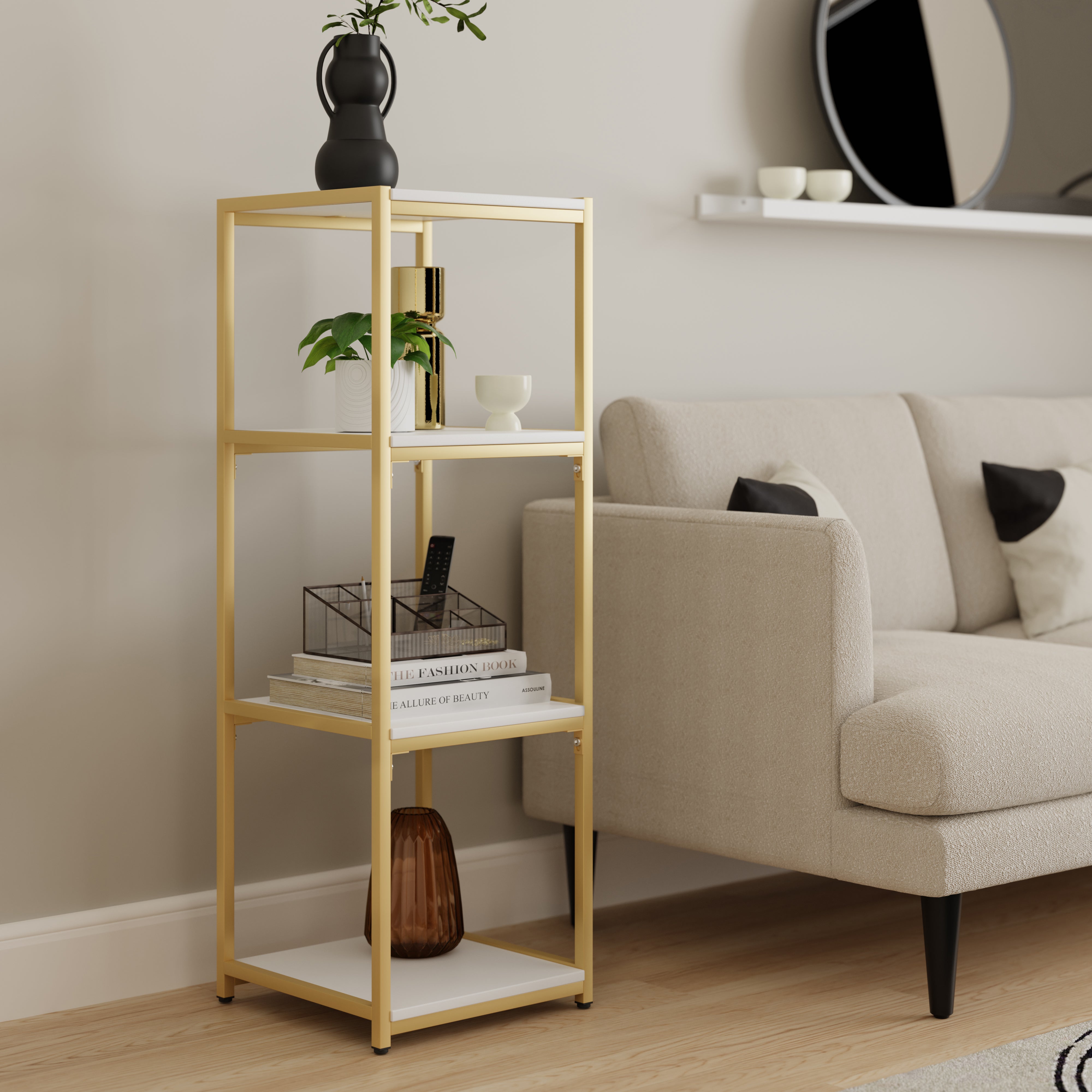 Modular Gold White 4 Shelf Shelving Unit Multicoloured