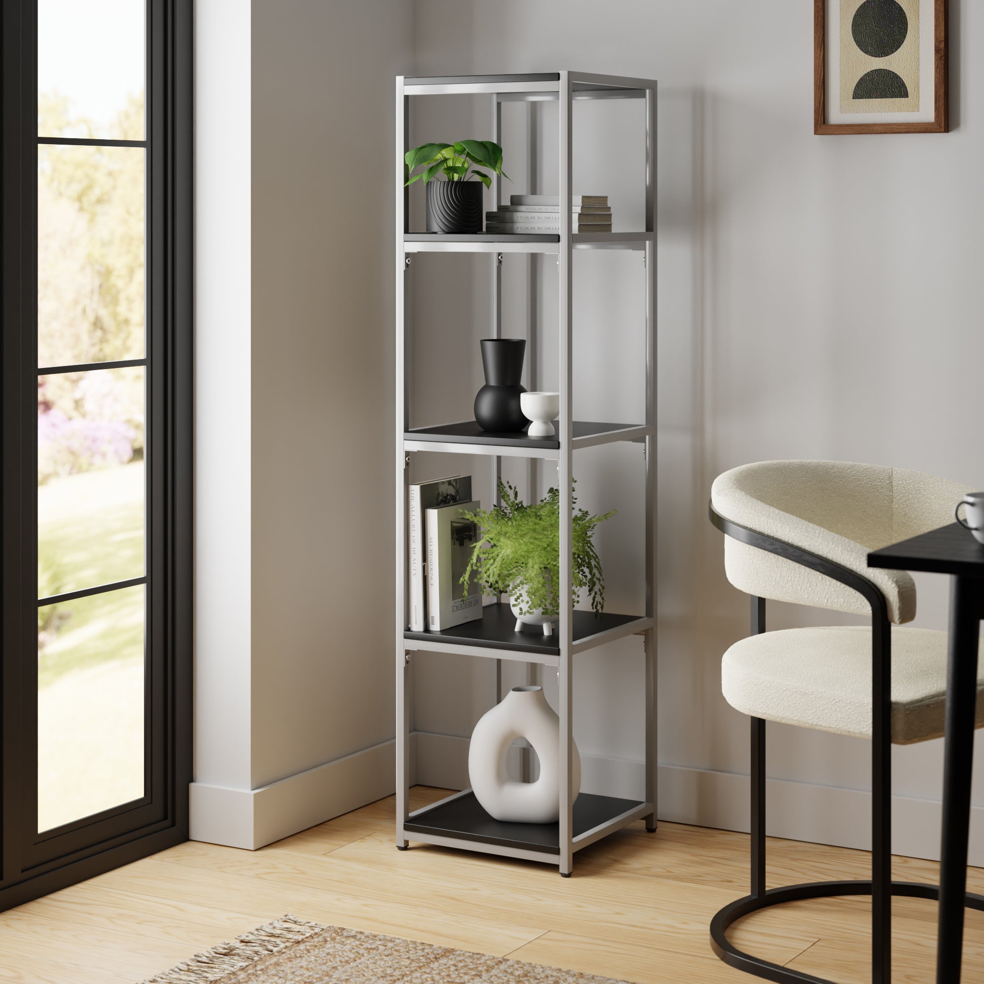 Modular Silver Black 5 Shelf Tall Shelving Unit Multicoloured