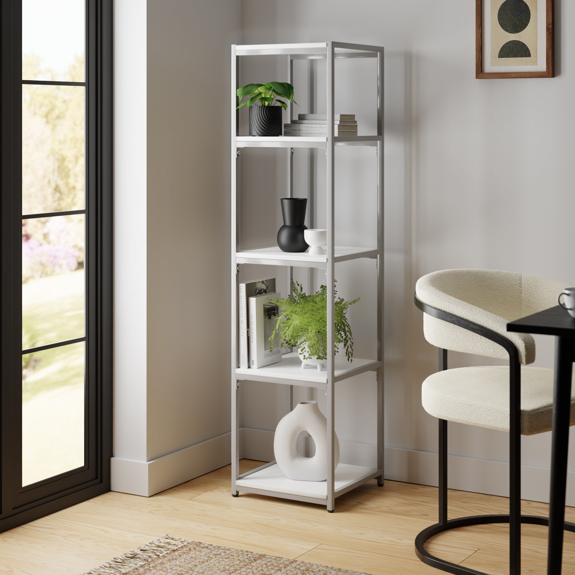 Modular Silver White 5 Shelf Tall Shelving Unit Multicoloured