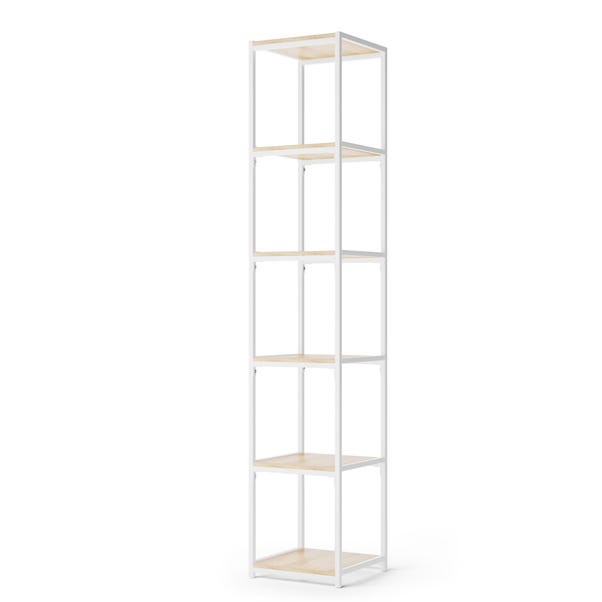 Modular White & Light Oak 6 Shelf Tall Shelving Unit | Dunelm