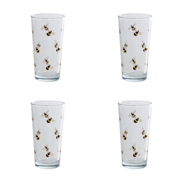 Set of 4 Bee Highball Glasses Clear