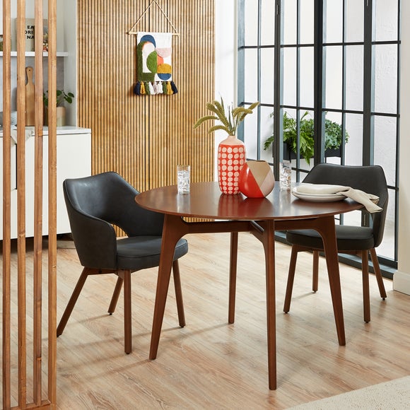 Round dining table with best sale leather chairs