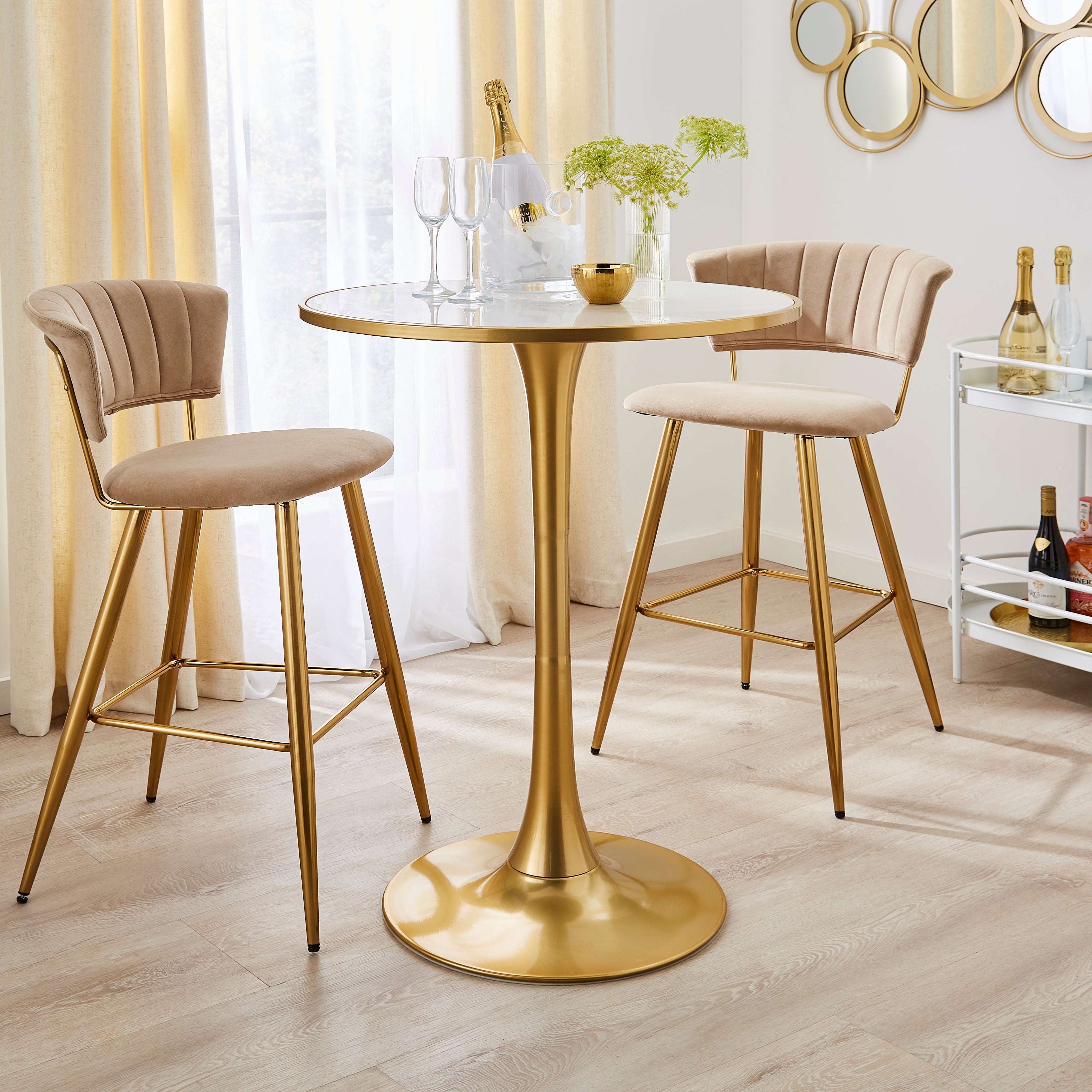 Silas Bar Table With 2 Kendall Bar Stools Kendall Mink