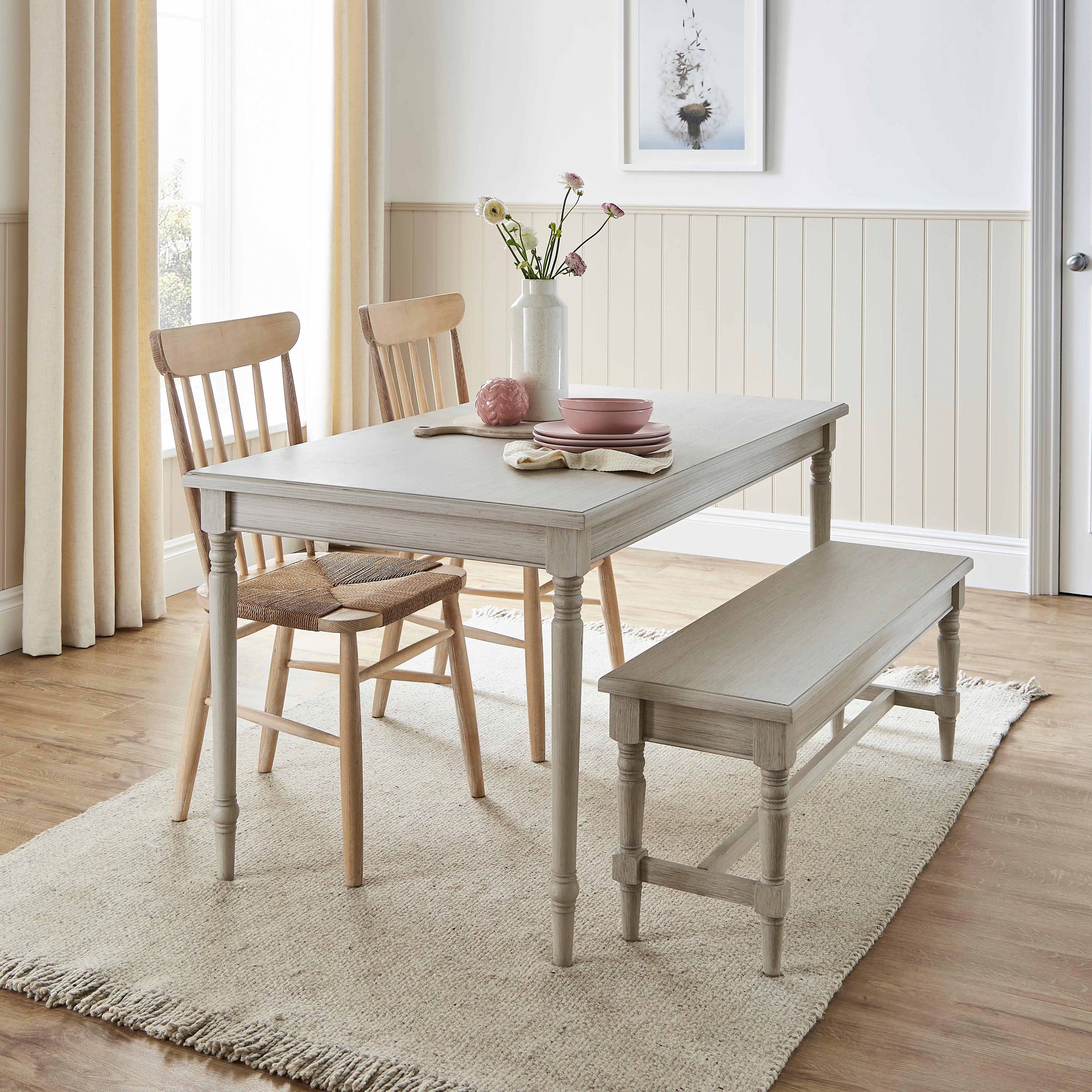 Ariella Dining Table With Ariella Bench Churchgate Dining Chairs White