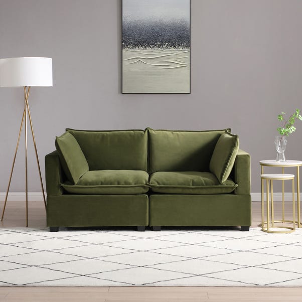Moda 2 Seater Modular Sofa, Olive Velvet image 1 of 5
