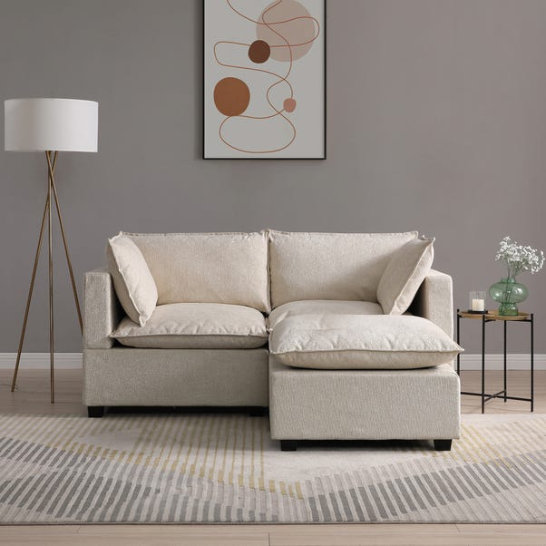 Moda 2 Seater Modular Sofa with Chaise, Natural Boucle image 1 of 4