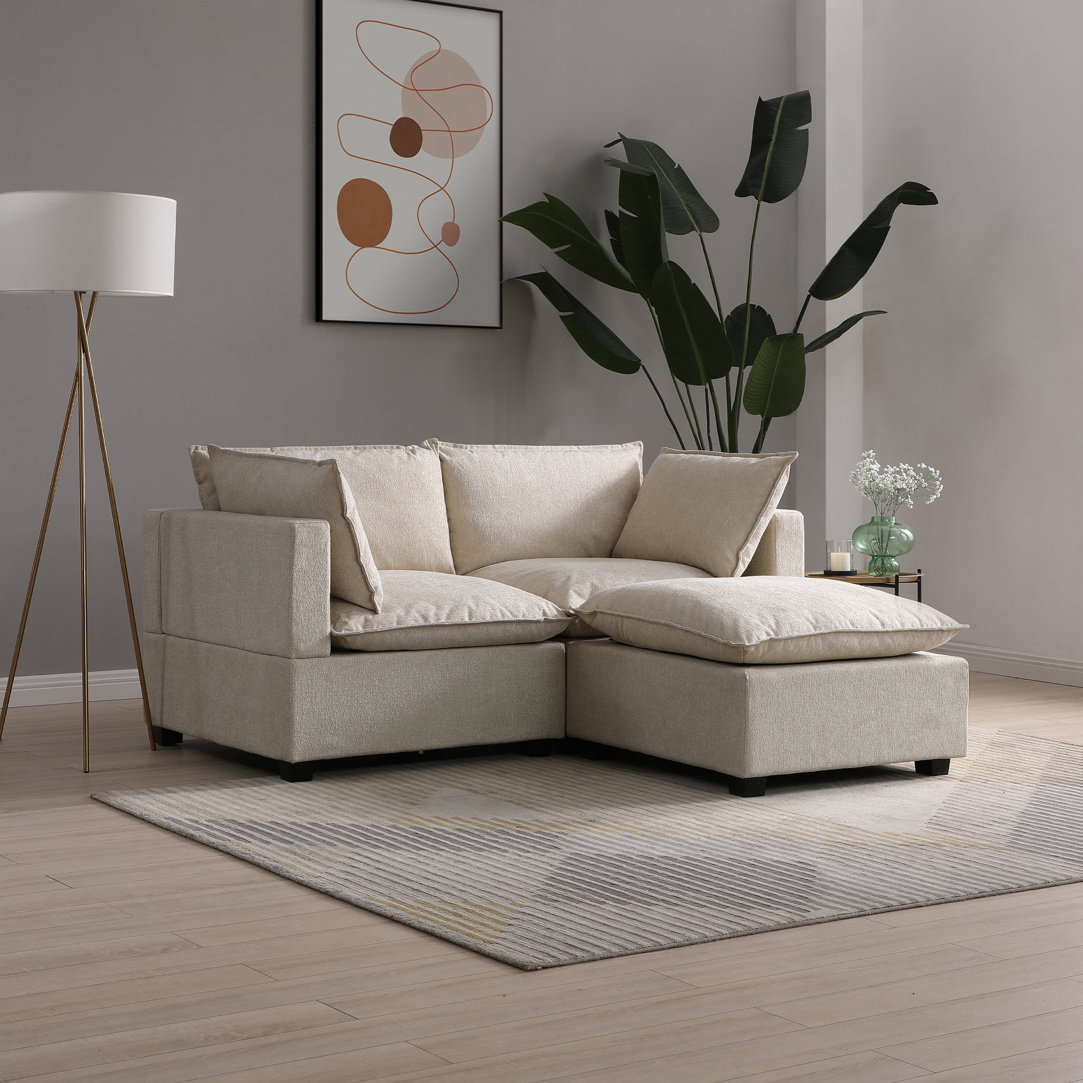 Moda 2 Seater Modular Sofa with Chaise, Natural Boucle | Dunelm
