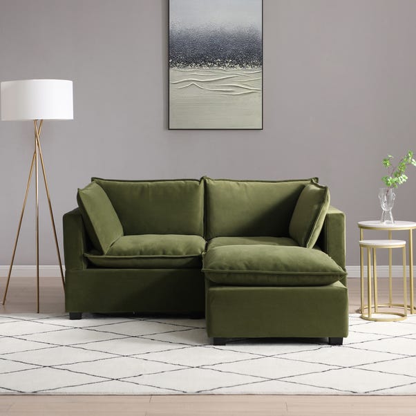Moda 2 Seater Modular Sofa with Chaise, Olive Velvet image 1 of 4