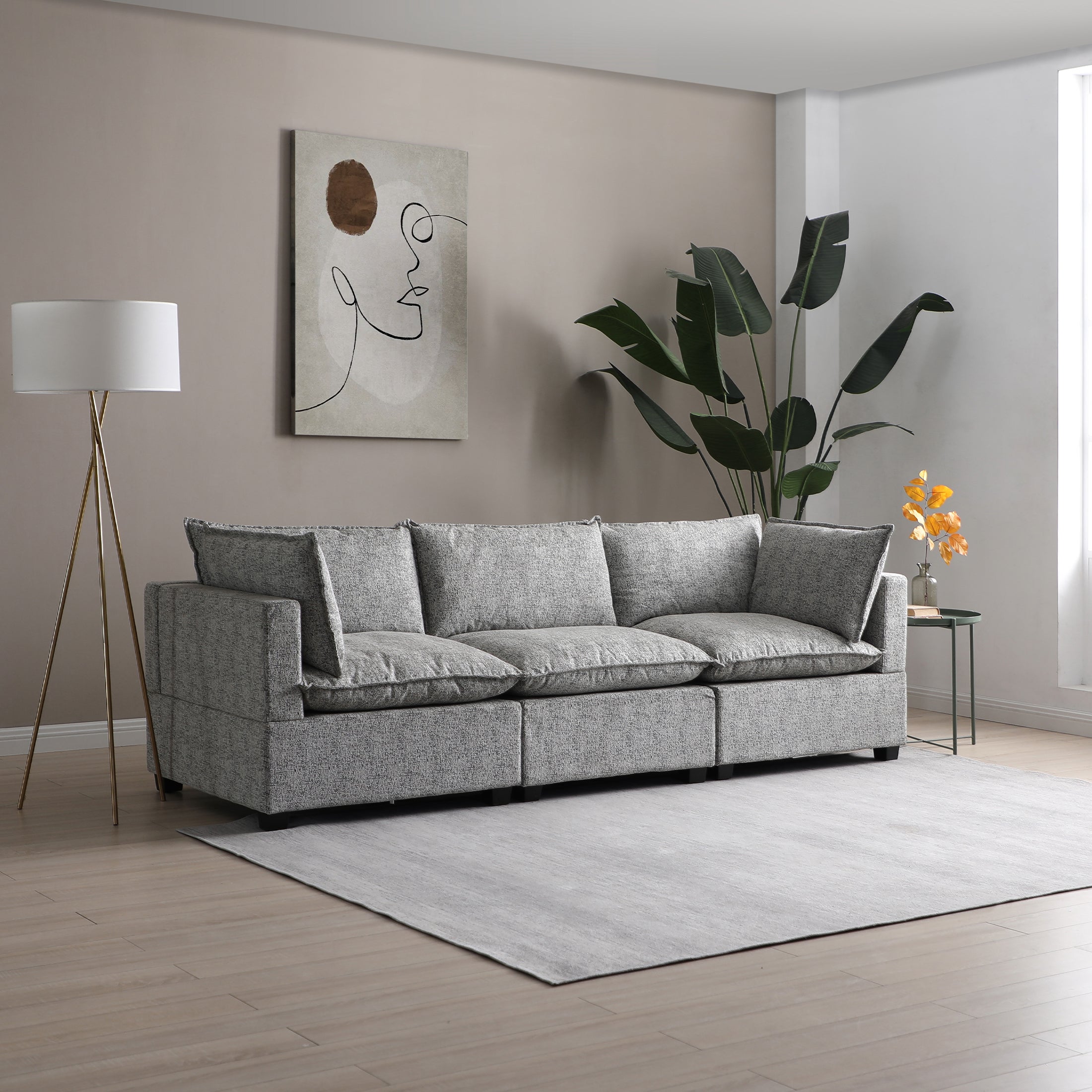 Moda 3 Seater Modular Sofa, Light Grey Boucle | Dunelm