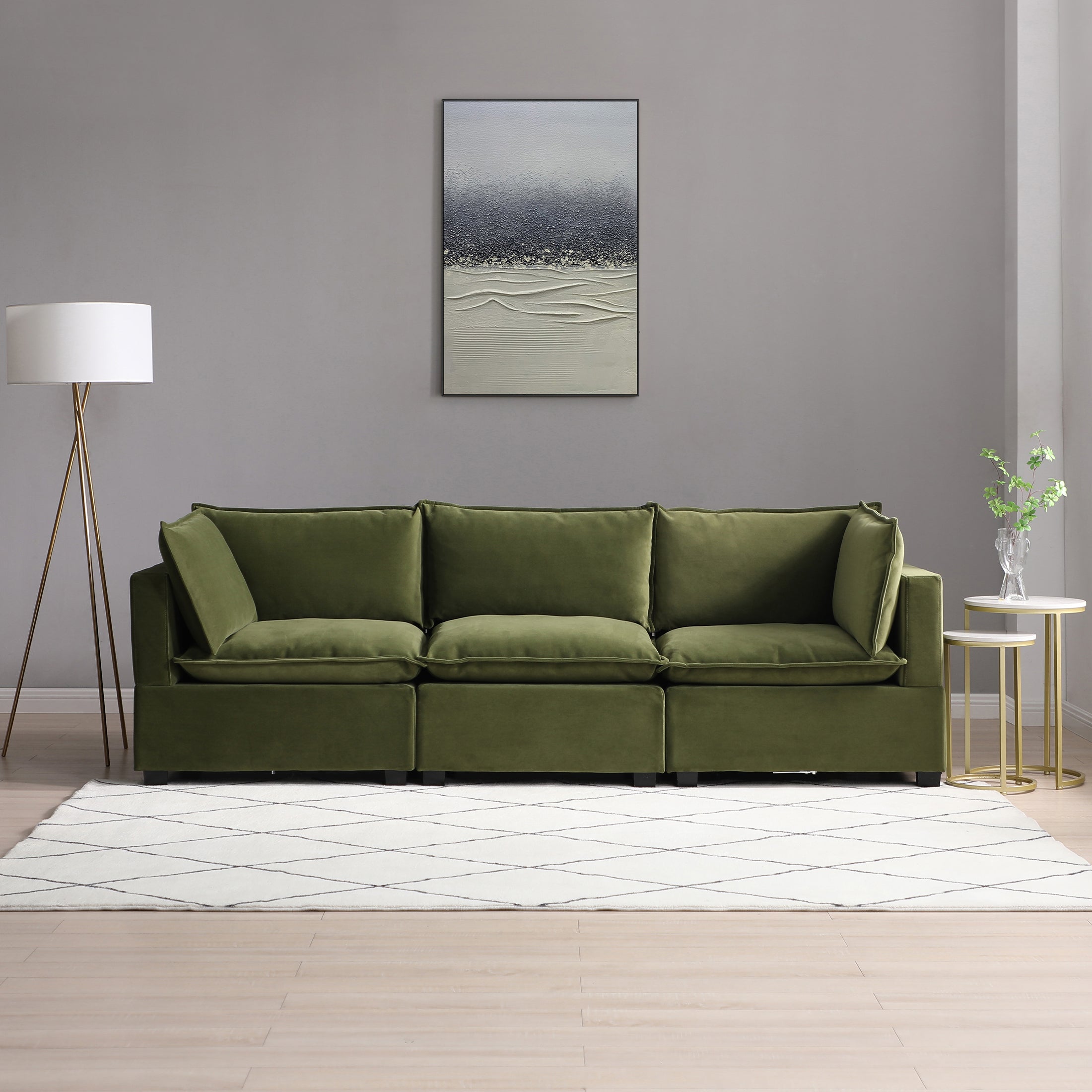 Moda 3 Seater Modular Sofa Olive Velvet Green
