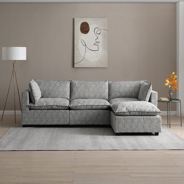 Moda 3 Seater Modular Sofa with Chaise, Light Grey Boucle image 1 of 5