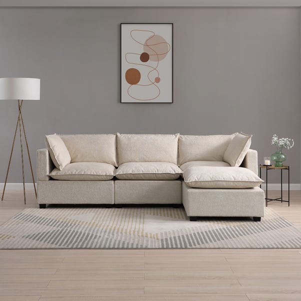 Moda 3 Seater Modular Sofa with Chaise, Natural Boucle image 1 of 5